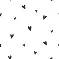 Seamless pattern with shabby black hearts on white background