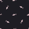 Seamless pattern shark on black background. Texture of pink marine fish for any purpose Royalty Free Stock Photo
