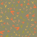 Seamless pattern with sharp corner abstract form in autumn colors.Hand drawn triangle objects in chaotic composition