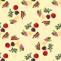 Seamless pattern with Shavuot species. Fig, pomegranate, wheat, , grapes, olive, date fruit