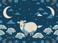 Seamless pattern with sheep, moon, and clouds for eid al azha islamic festival Royalty Free Stock Photo
