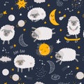 Seamless pattern with sheeps. Fabric print. Vector illustration