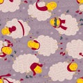 Seamless Pattern With Sheeps In Winter Clothes