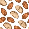 Shelled and Unshelled Almond Seamless Pattern