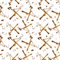 Seamless pattern with shine glitter cross and dots. Gold draw blots. Hand-made. Isolated on white background. Fabric