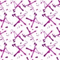 Seamless pattern with shine glitter cross and dots. Gold pink draw blots. Hand-made. Isolated on white background
