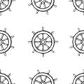 Seamless pattern with ship s steering wheels. Black and white graphics, hand-drawn vector illustrations. For children s games and Royalty Free Stock Photo