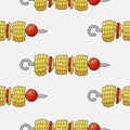 Seamless pattern of shish kebab from corn.