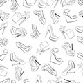 Seamless pattern of shoes, high-heeled sandals and platform. Design can be used for wallpaper