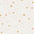 Seamless pattern of shooting stars in outer space on a cream background