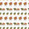 A seamless pattern, shopping trolley filled with Christmas decoration for the holiday, are edict on white