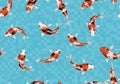 Seamless pattern showcasing AI-generated koi fish (Cyprinus rubrofuscus) with red, black, and white Royalty Free Stock Photo