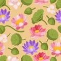 Seamless Pattern Showcasing The Graceful Elegance Of Water Lily And Lotus Flowers, Creating A Harmonious Design