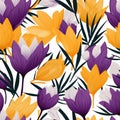 Vibrant Crocus Flower Pattern With Intricate Compositions