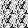 Seamless pattern with siberian huskies isolated on white background. Vintage hand drawn texture with portrait dogs.