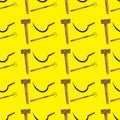 Seamless pattern with agricultural vintage tools on yellow background