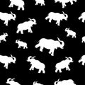 Seamless pattern with the silhouette of an African elephant. Vector hand-drawn illustration isolated on white background Royalty Free Stock Photo