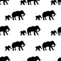 Seamless pattern with the silhouette of an African elephant. Vector hand-drawn illustration isolated on white background Royalty Free Stock Photo