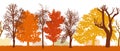 Seamless pattern of silhouette of autumn park different trees, vector illustration Royalty Free Stock Photo