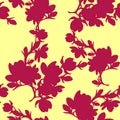 Seamless pattern silhouette branch magnolia flower red vector