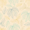 Seamless pattern of silhouette leaves and branches. Decorative outline collection of plants. Hand drawn botanical vector