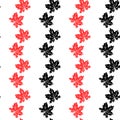 Seamless pattern of silhouette red black maple leaves isolated on white background. Simple vector texture for fabric, invitations Royalty Free Stock Photo