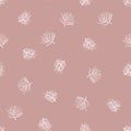 Seamless pattern with the silhouette of white fir branches. Pink background with pine branches. illustration for