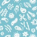 Seamless pattern with silhouettes of bacteria, viruses and germs. Microorganism cells repeating background for textil Royalty Free Stock Photo