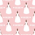 Seamless pattern with silhouettes of the bride, hearts and words Royalty Free Stock Photo