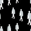 Seamless pattern of silhouettes casual citizens walking in row