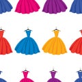 Seamless pattern of silhouettes colorful female dresses