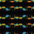 Seamless pattern of silhouettes colorful umbrellas