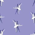 Seamless pattern of silhouettes couple classical ballet dancers