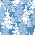 Seamless pattern of silhouettes frozen christmas trees in winter forest Royalty Free Stock Photo