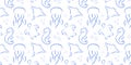 Seamless pattern of silhouettes of marine life in watercolor style on white background