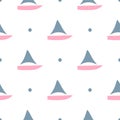 Seamless pattern with silhouettes of sailing ships and polka dot. Marine print.