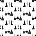 Seamless pattern of silhouettes slim women in evening gowns