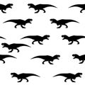 Seamless pattern of silhouettes of tyrannosaurs