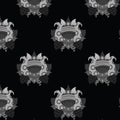 Seamless pattern of silver, eerie black, jet, silver chalice, davys gray color designer ethic oriental style lotus.