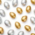 Seamless pattern of silver and gold eggs isolated on transparent background Royalty Free Stock Photo