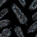 Seamless pattern with silver palm leaves. Vector illustration