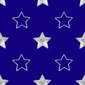 Seamless pattern of silver stars on blue background isolated, decorative shiny stars repeating ornament, ÃÂ¡hristmas backdrop