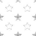 Seamless pattern silver stars white background isolated, decorative shiny silver stars repeating ornament, Christmas backdrop