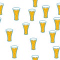 Seamless pattern of simple abstract alcoholic beer glass glasses of crafty hopy cold tasty beer icons for bar on white background.