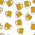 Seamless pattern of simple abstract alcoholic beer glass glasses with handles of a hops-headed cold tasty beer icons beer for a Royalty Free Stock Photo