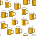 Seamless pattern of simple abstract alcoholic beer glass glasses with handles of a hops-headed cold tasty beer icons beer for a Royalty Free Stock Photo