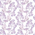 Seamless pattern simple abstract twig with purple hearts leaves, butterfly. Beautiful gentle clipart. Hand drawn Royalty Free Stock Photo