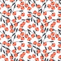 Seamless pattern with simple coral abstract flowers and dark blue leaves.Vector floral background Royalty Free Stock Photo