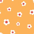 Seamless pattern with simple daisy flowers on yellow background