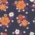 Seamless pattern with simple flowers. Floral print hippie 60s.